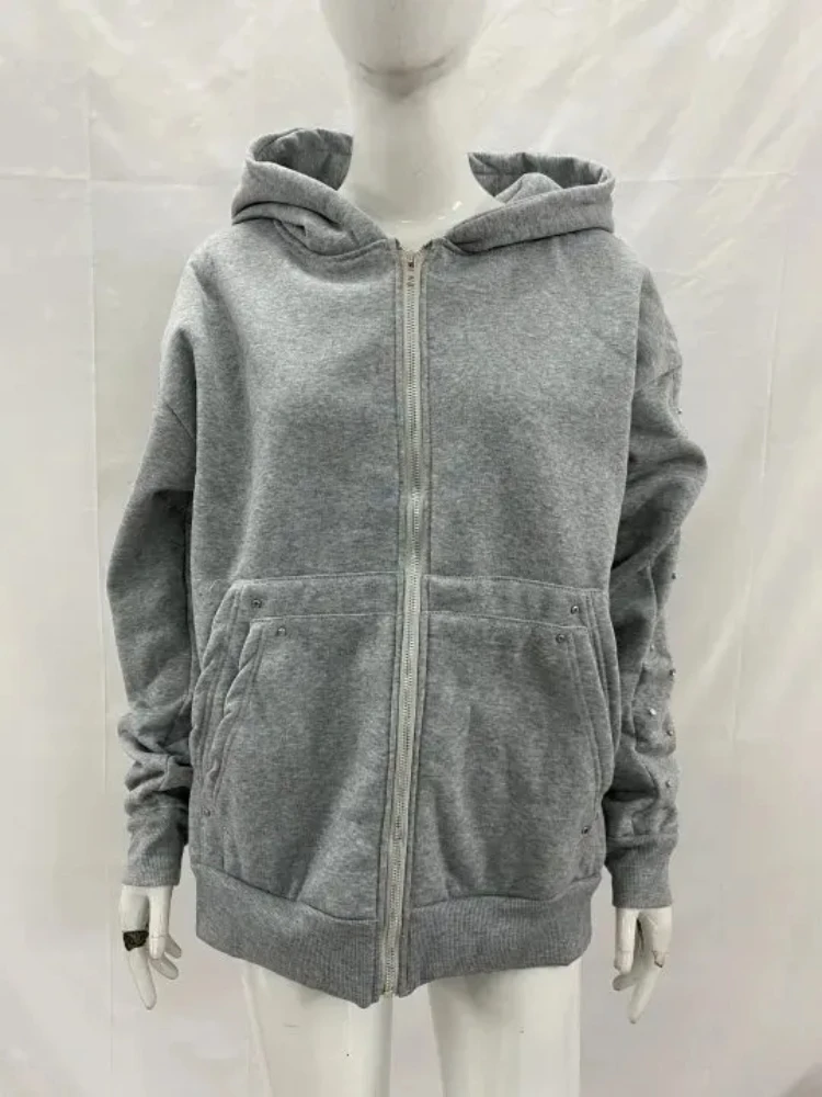 Y2K Harajuku جماليات الرجعية القوطية تنوعا مقنعين بالأزرار العصرية الكلاسيكية عادية فضفاض بلون شارع العليا الشرير هوديي