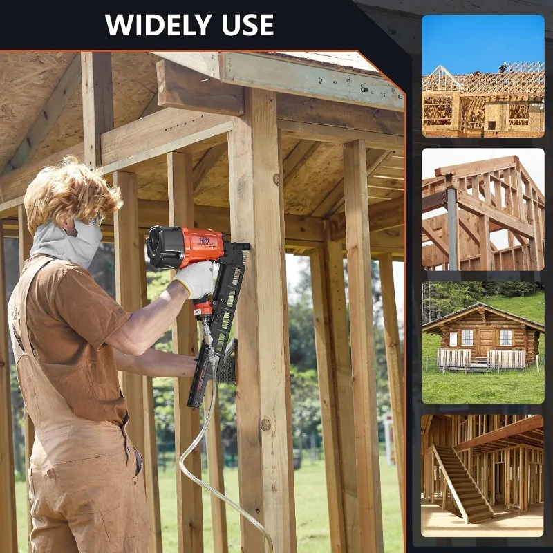 أداة إطارات عالية السرعة، مسدس أظافر بتأطير هوائي 21 درجة، إطار كامل الرأس من البلاستيك المطلي بطول 2 بوصة حتى 3-1/4 بوصة #6