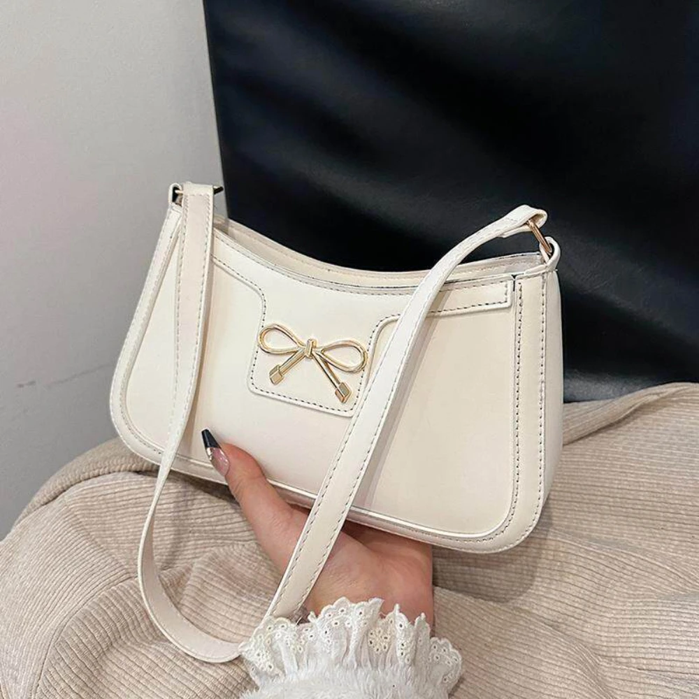 Premium Texture Light Luxury Niche Commuting Armpit Bag Hong Kong Style Retro Versatile Bow Decoration Shoulder Bag For Women