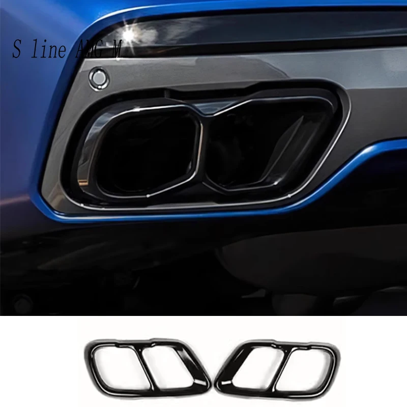 Car Exterior Accessories Auto Tail Throat Exhaust Pipe Decoration Cover Sticker black refit Trim For BMW X5 X6 X7 G05 G06 G07