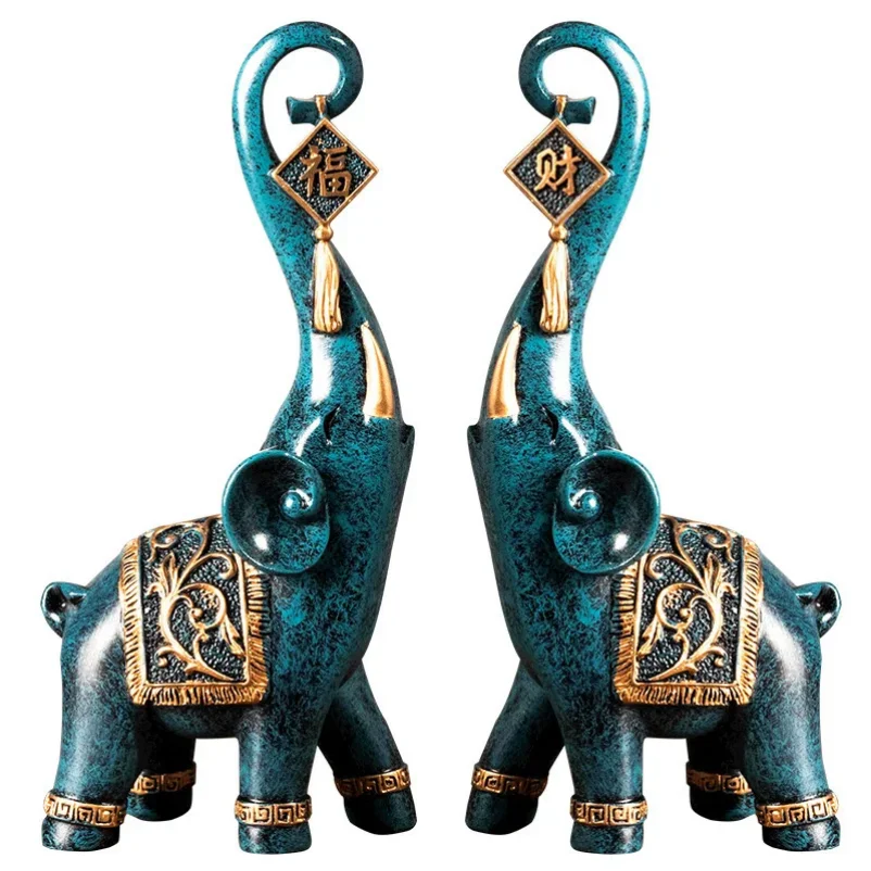 

One Pair Chinese Style Lucky Wealth Elephant Trunk Figurine Home Decor Animal Resin Elephant Statue Art Crafts Ornaments Gift