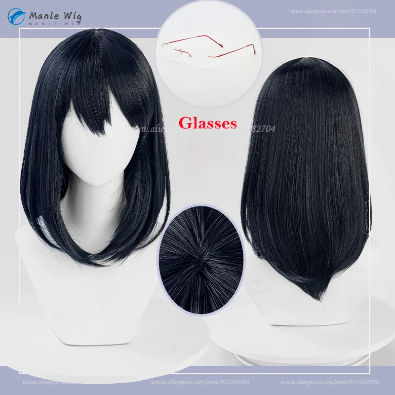 Anime Cos!! Shimizu kiyoko Cosplay Wig 45cm Black Blue Cosplay Props Wigs Heat Resistant Synthetic Hair Role Play + Wig Cap