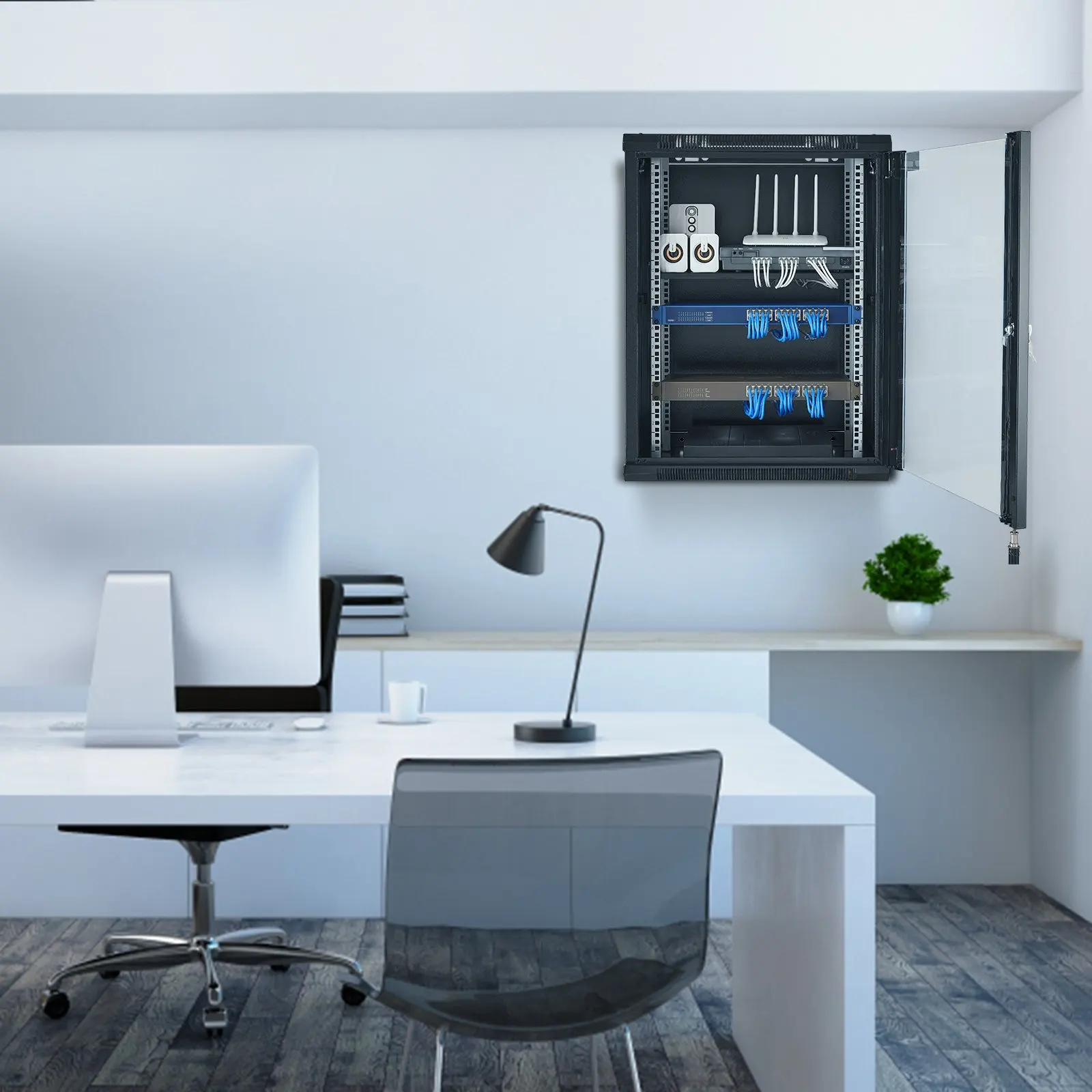 15U Wall Mount Network Server Rack Cabinet Enclosure 18Glass Door Lock