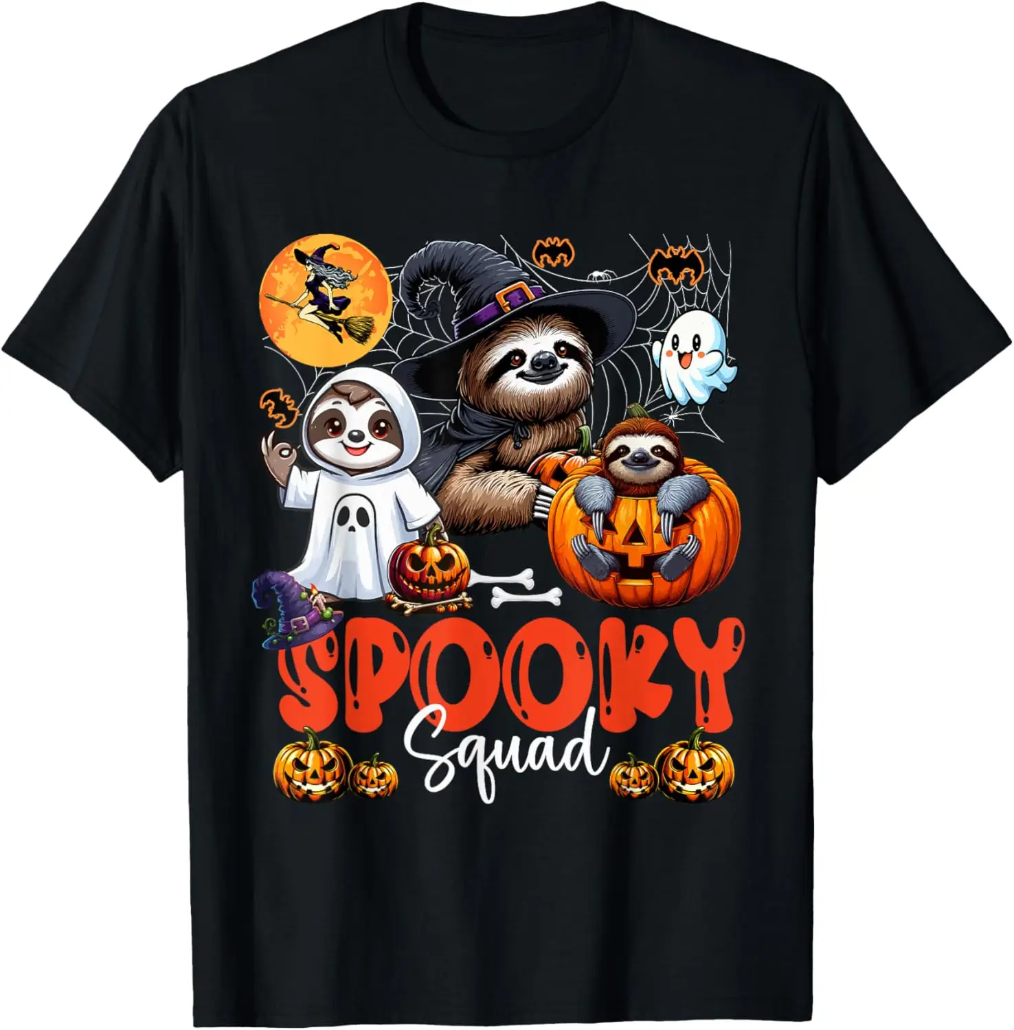 Spooky Halloween Squad Three Horror Sloths Cosplay Witch Boo T-Shirt