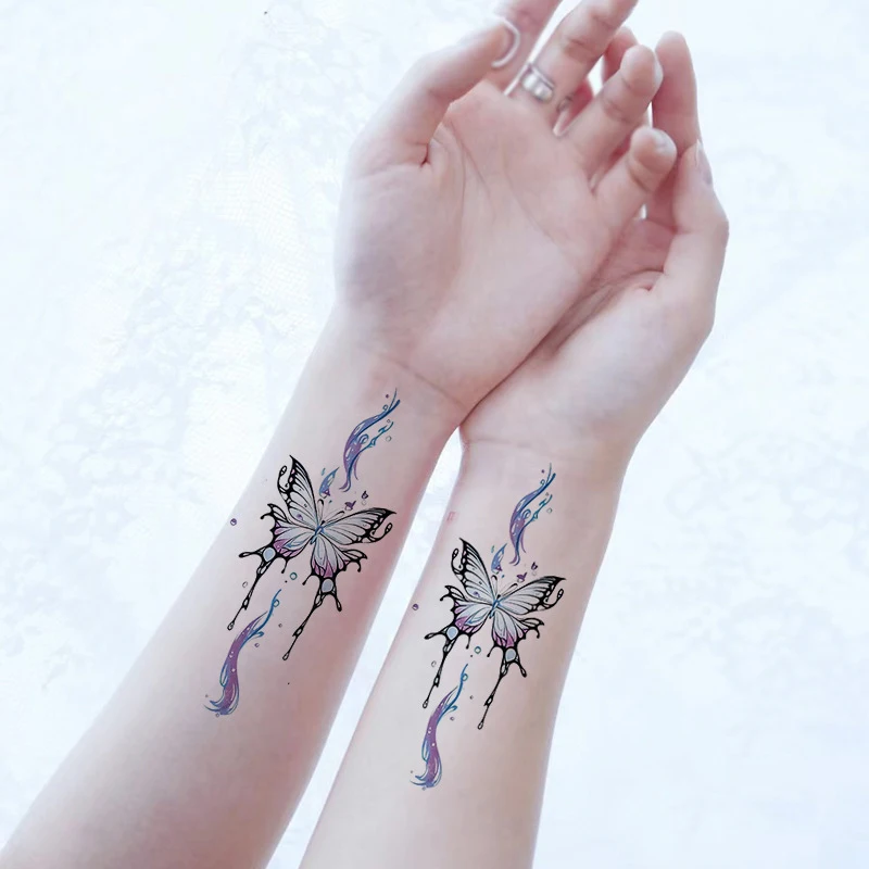 

Tattoo Stickers Temporary Butterfly Flower Beautiful Element Waterproof Hand Neck Arm Fake Tatto for Women Men Makeup Body Art