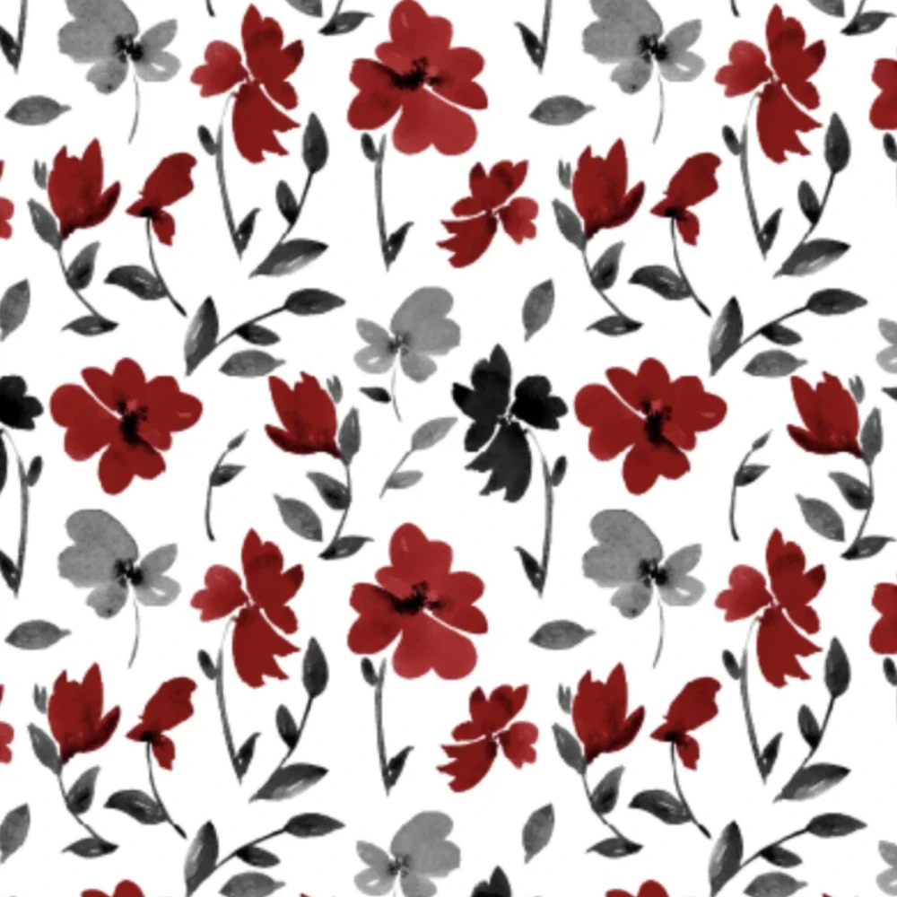 Zwart rood en grijs bloemen douchegordijn, 72" X 72", polyester, douchegordijn, gordijn
