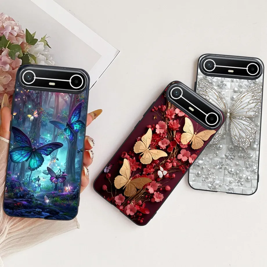 الأزهار فراشة القوس تصميم نمط جراب هاتف ل Tecno Pova سليم 5G حالات الموضة KM9 لينة للصدمات الأسود الغطاء الخلفي الوفير #6