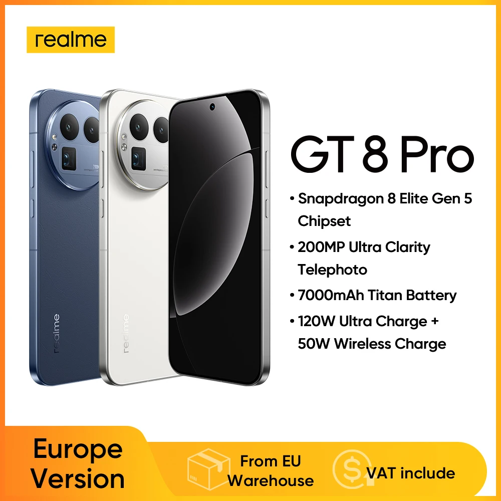 realme GT 8 Pro Smartphone Versione EU Snapdragon 8 Elite Gen 5, Fotocamera Ultra da 200MP, Batteria da 7000mAh, Ricarica Wireless 120W e 50W Non Incl