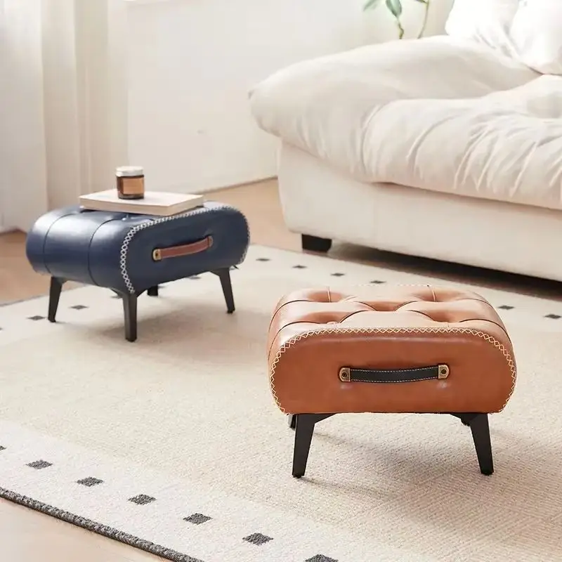 Nordic Light Luxury Shoe Changing Stool Modern Simple Low Bench Soft Padded Ottoman for Living Room Bedroom Bed End Porch Home