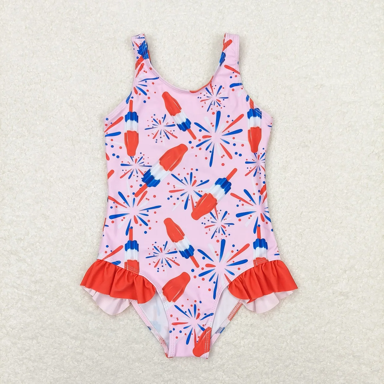 Wholesale Baby Girl One Piece Sleeveless Popsicles Swimming Suit Children Toddler Summer Inner  Swimwear July 4th Swimsuit