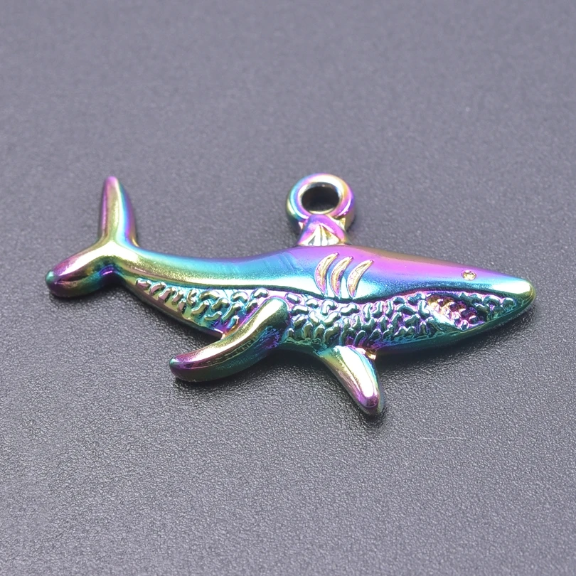 Fashion Animal 5pcs/Lot Stainless Steel Shark Pendant For Jewelry Making Supplies Rainbow/Silver/Gold Color DIY Earring Keychain