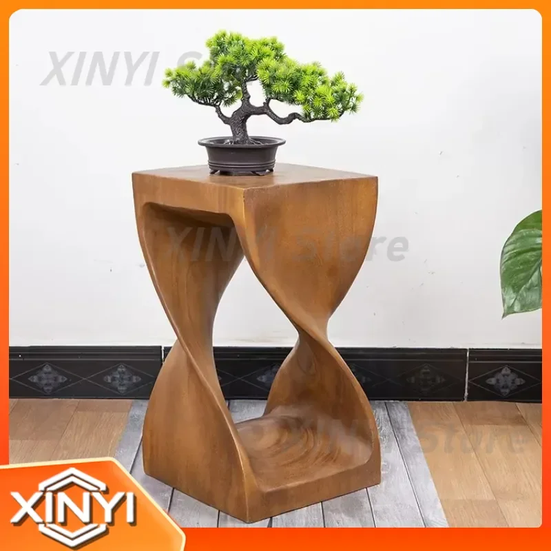 Handmade Solid Wood Carved Abstract 3D Stool for Thailand Imported Handicrafts Unique Shape Wooden Footrest for Home Decor