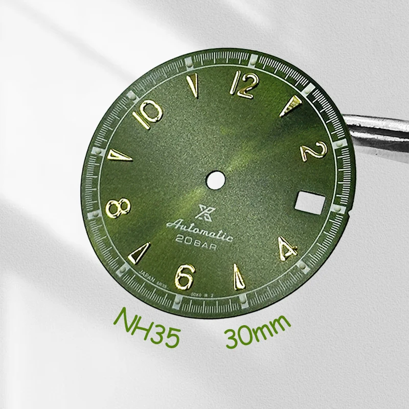 

Mod 30mm Sunburst Watch Dial Green Luminous Custom Logo NH35 Dial Fit Japanese Movement Watch Repair Parts