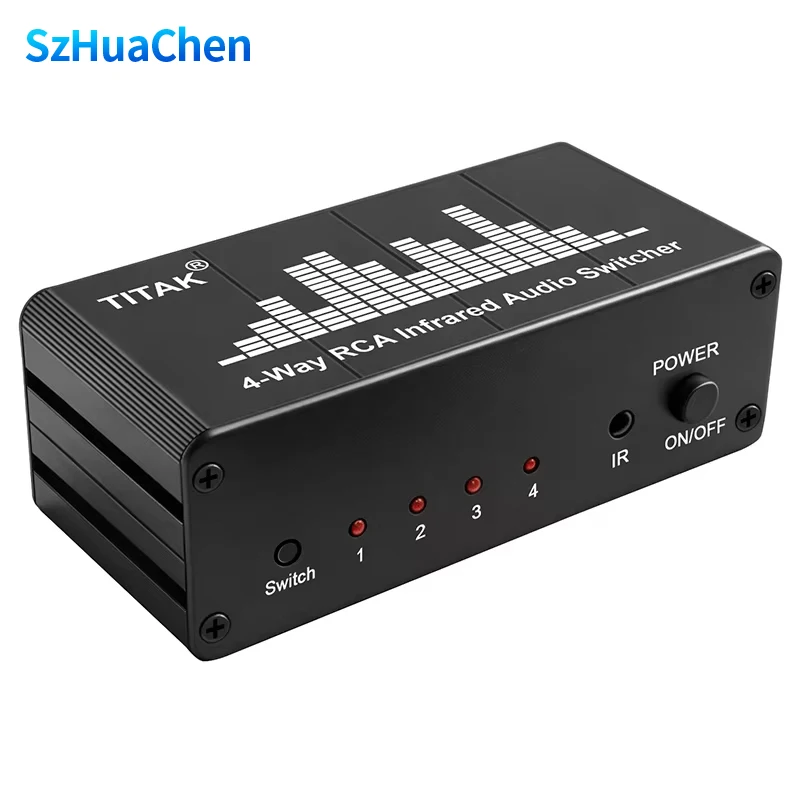 4-WAY Stereo Audio Switcher 4CH Audio IR Remote Control Switch AV Audio Signal 4-in-1-out Audio Source Switching FOR CD Player