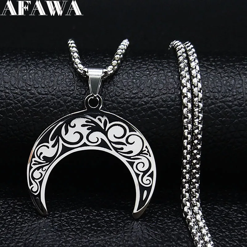 2024 Fashion Flower of Life Moon Stainless Steel Necklace for Women Silver Color Necklaces Pendants Jewelry colgantes N591S02