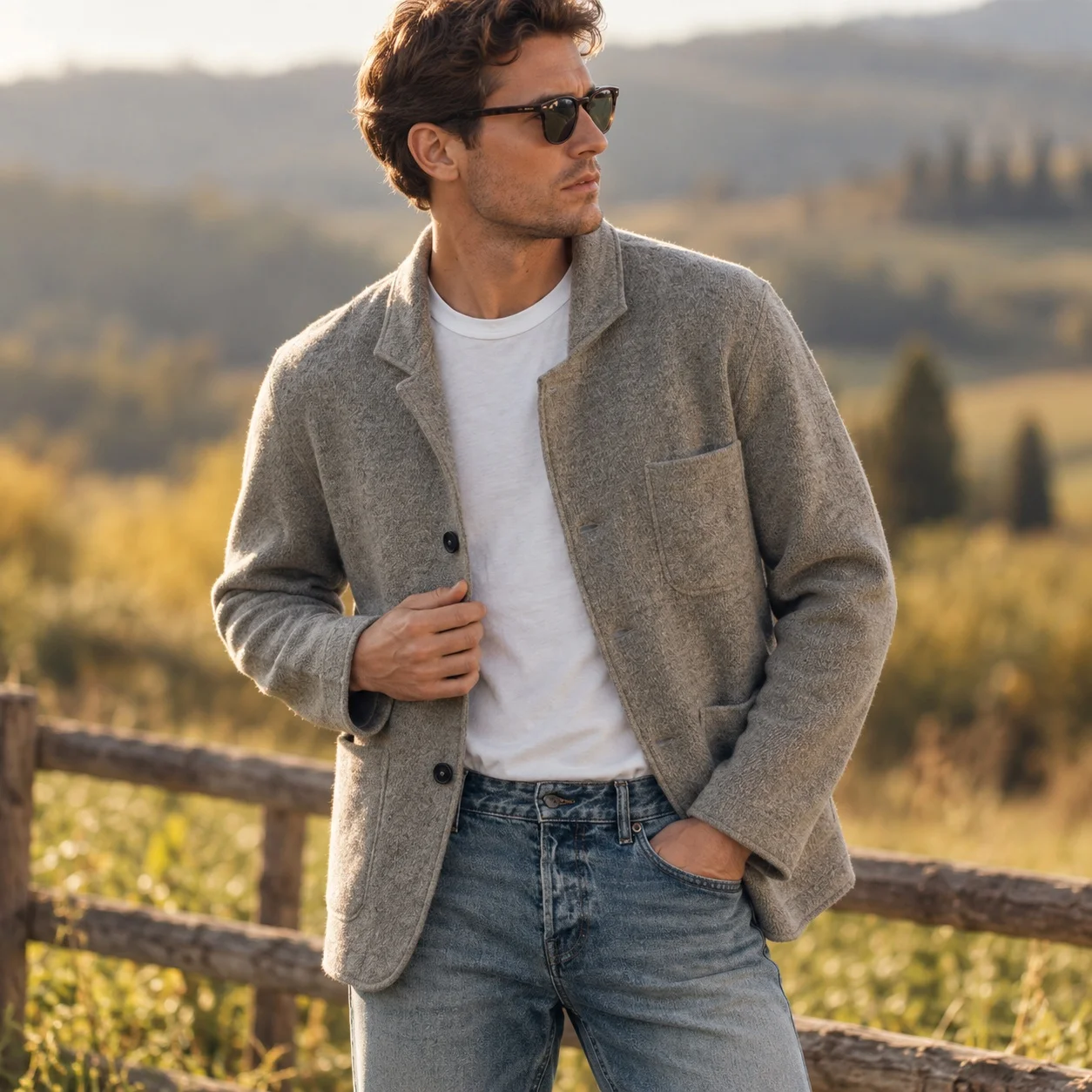 Casual No Belt Loose Fit Belt with Spring Autumn Multiple Pockets Flat Chest Pocket Notched Lapel Single Breasted Men Jacket