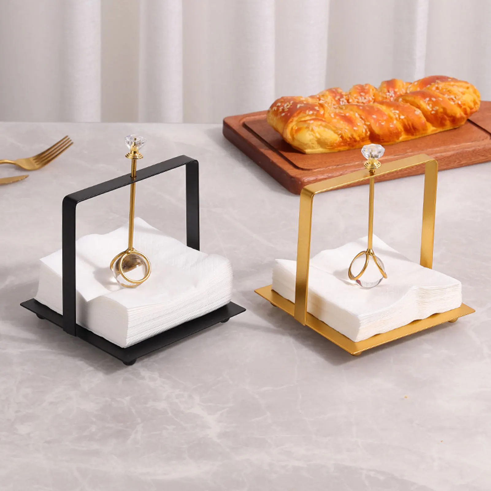 Dispensador de servilletas con bola de vidrio ponderado Rectangular, elegante soporte de servilletas de hierro, soporte de pañuelos para cocina y restaurante