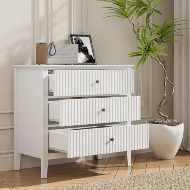 3 Drawer Dresser, Painted 30 Inch Tall Wood Nightstand with Storage, Wide Modern Chest of Drawers with Ball Bearing Slide.