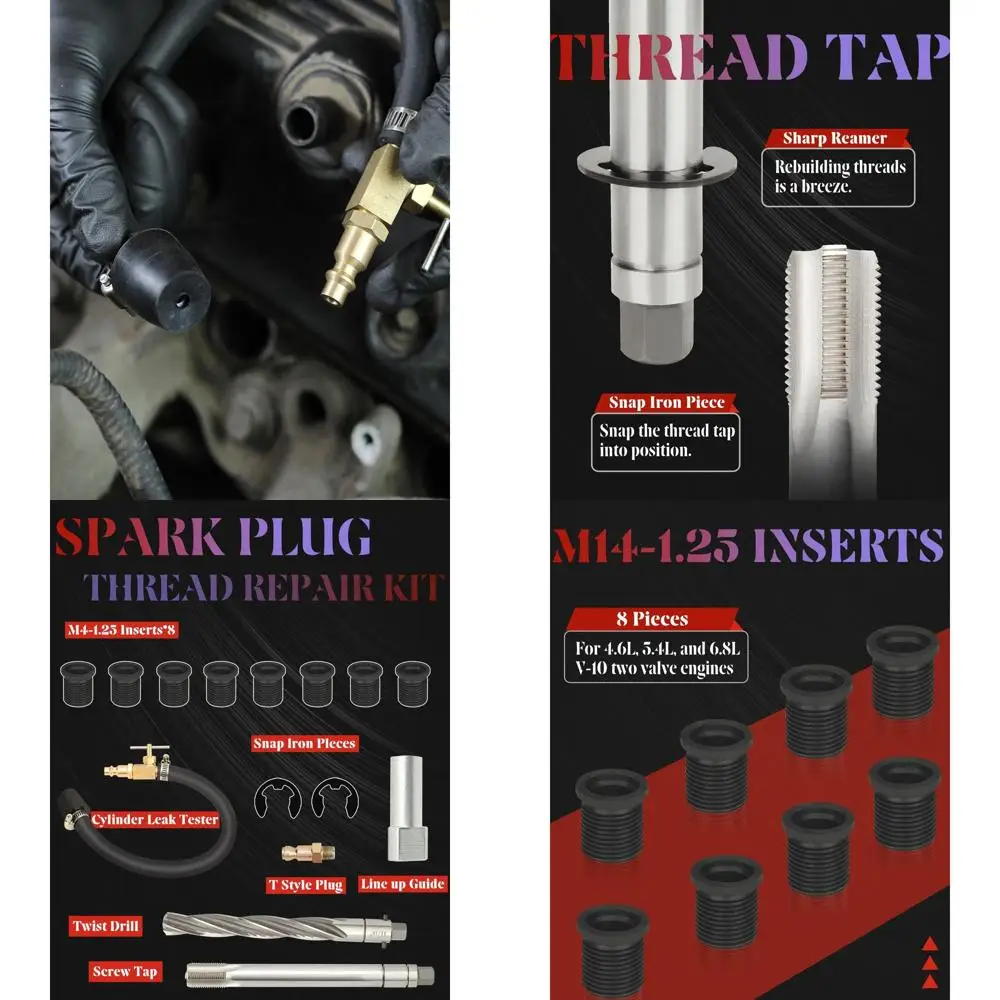 

38900 Набор инструментов с двумя клапанами Triton, противоударная система ремонта, набор для ремонта резьбы свечи зажигания, совместимый с Ford 4,6 л, 5,4 л и 6,8 В