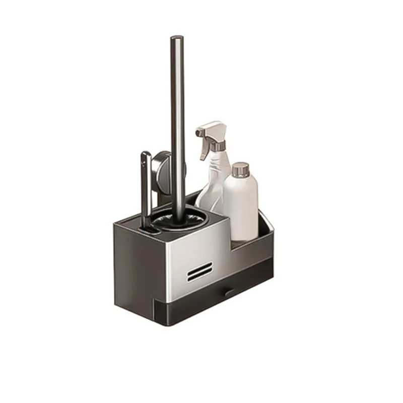 

A25I-Modern Minimalist Strong Suction Cup Wall-Mounted Toilet Brush Set-Gun Gray, No Dead Angle Included