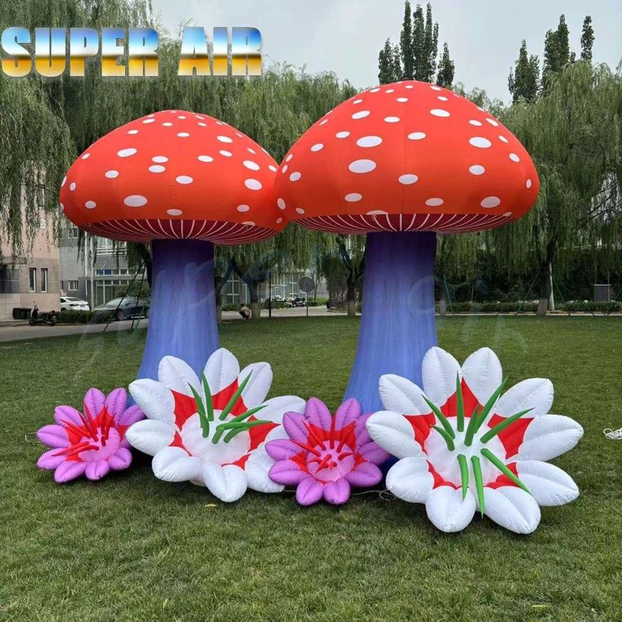 

Vibrant Inflatable Mushroom Set with Flowers, 3M Giant Size, Reusable for Festivals & Theme Parties