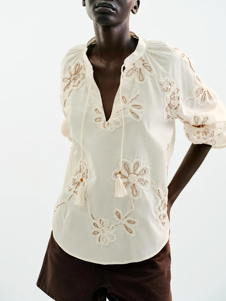 Новинка 2025, летняя женская модная повседневная длинная вишитая текстура с v-образным вырезом, удобная посадка Ele Sle 874088 72