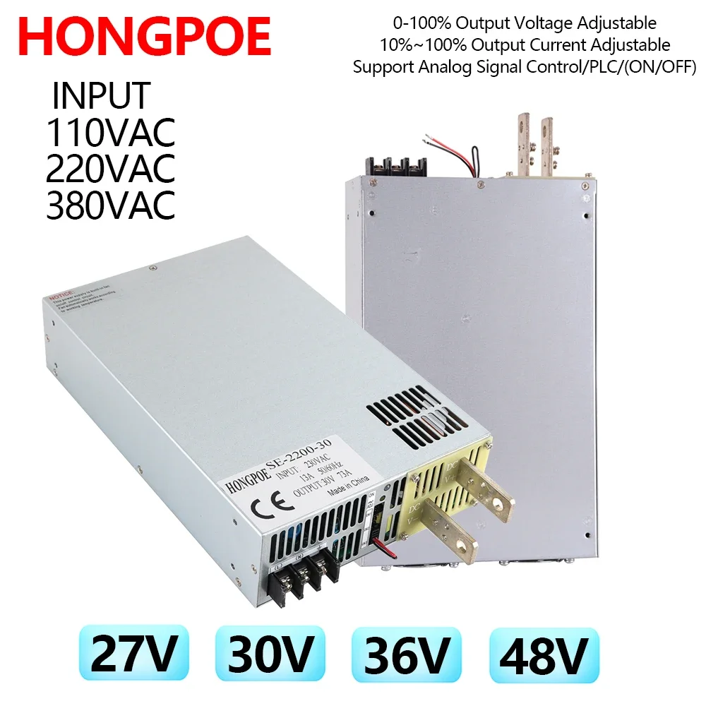 

DC 0-27V 30V 36V 48V Power Supply 110VAC 220VAC 380VAC 1500W-8000W 0-5V Analog Signal Control Output Voltage/Current Adjustable