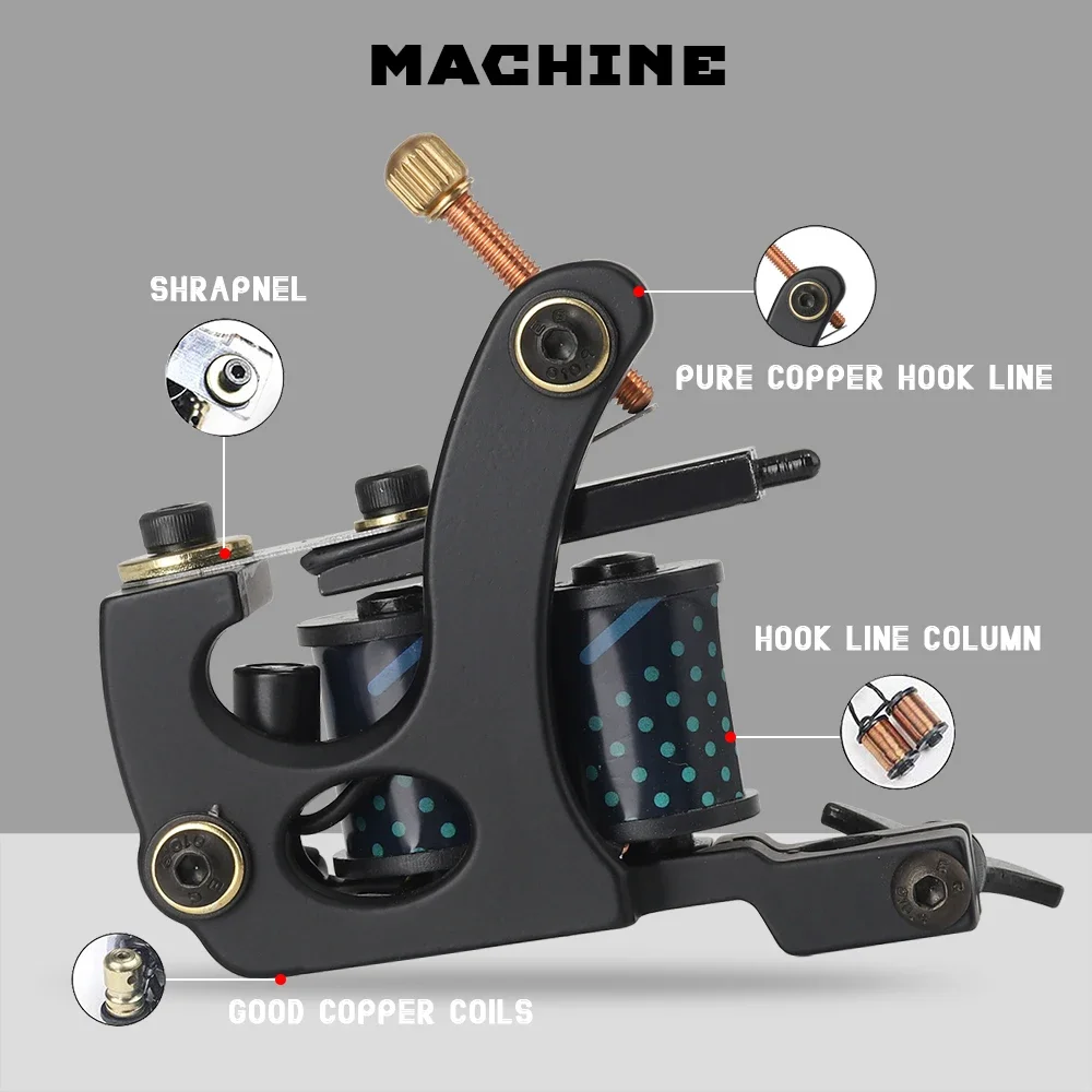 Coil Tattoo Machine Iron 10 Warps Coil Tattoo Machine Gun liner Shader Machine for Tattoo Needles Makeup Tattoo Supplies