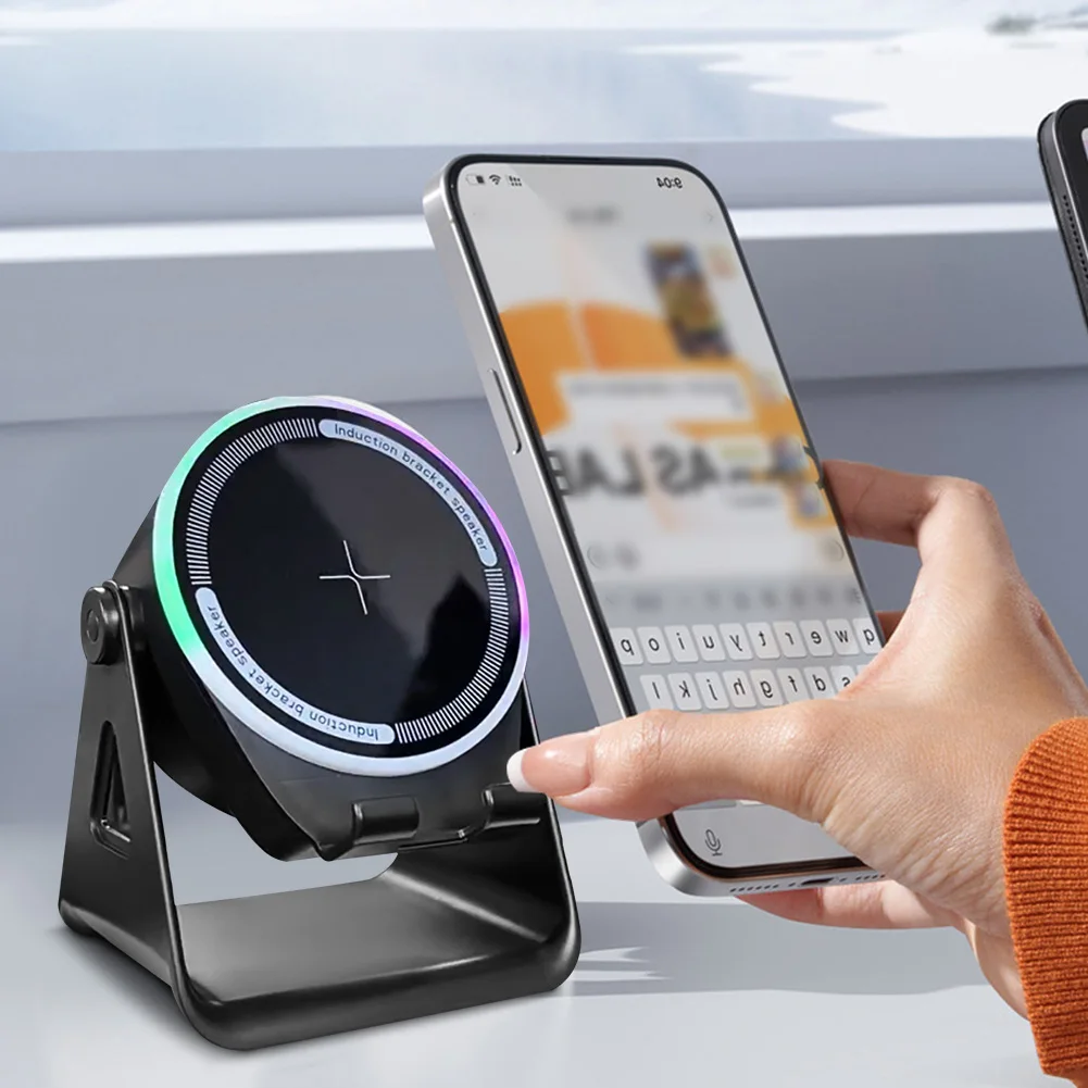 3 em 1 suporte de telefone de alto-falante compatível com bluetooth com alto-falante compatível com bluetooth luz ambiente rgb para casa e ao ar livre