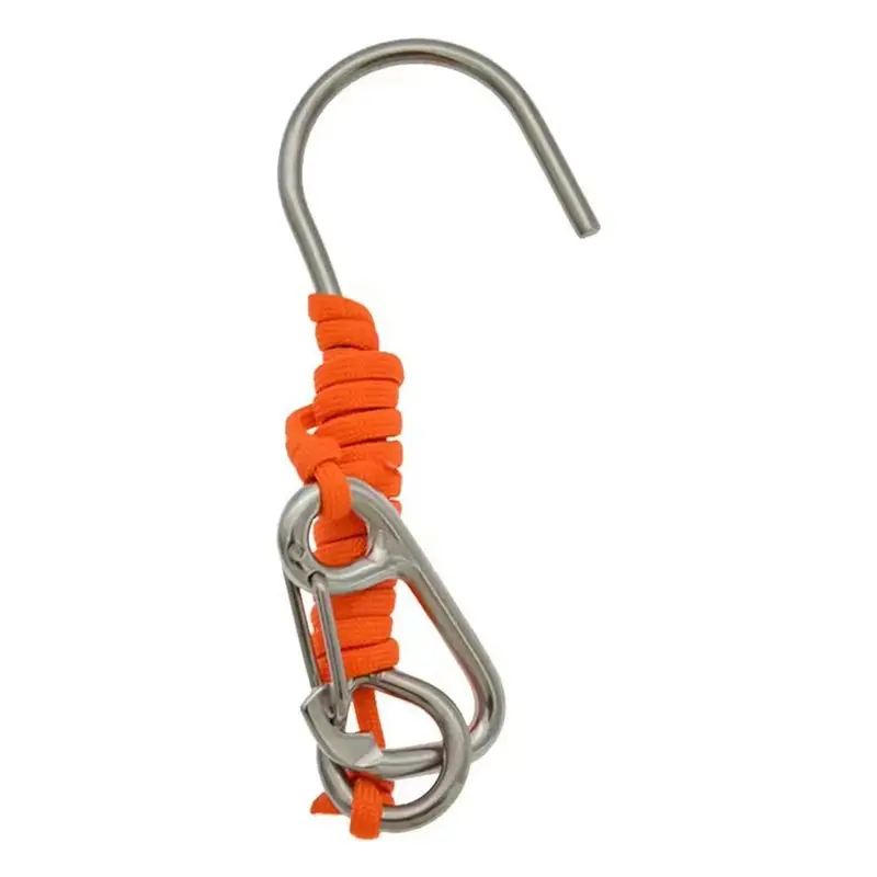 HOES - Gancho para Buceo, 120 cm, Espiral de Acero Inoxidable, Gancho Simple con Cordón, para Buceo y Nado a Contracorriente