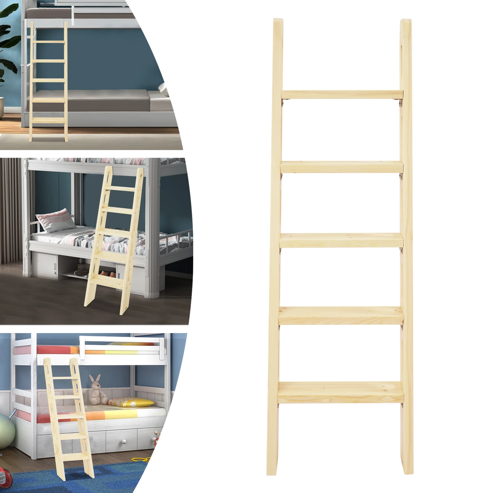 Reach New Heights Safely! 5-Step Wooden Ladder with 100kg Load, Perfect for Household Tasks