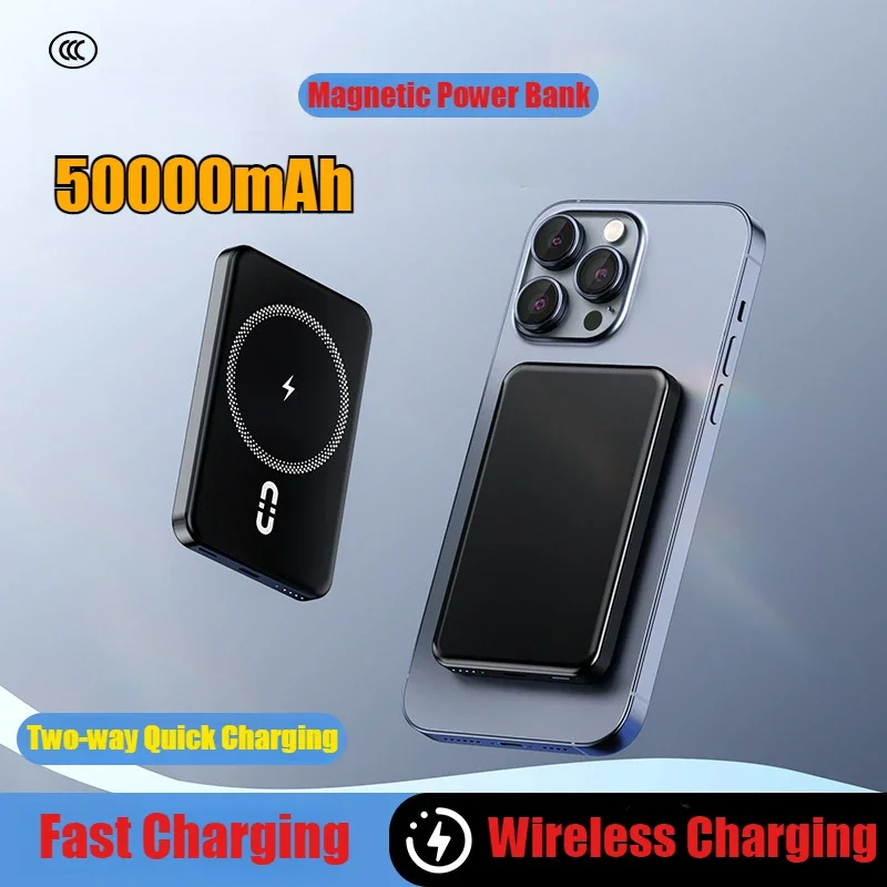 2025 PD 25W Magnetic Wireless Power Bank 50000mAh Battery Charger Cases Mafsafe Two-way Quick Charging for iPhone Samsung Xiaomi