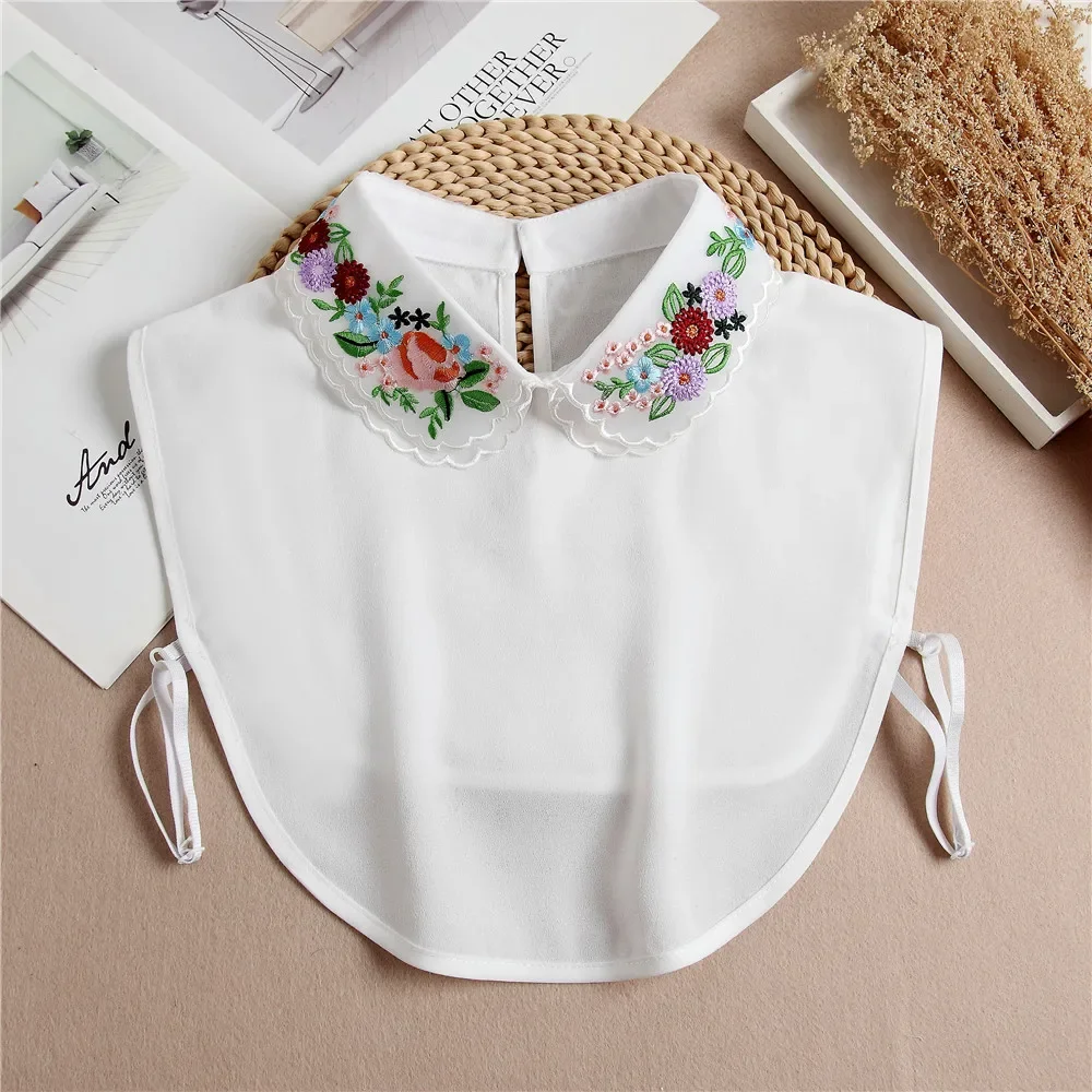 

Fashion Women's Embroidery Shirt Fake Collar Removable Mujer Faux Cols White Sweater False Collar Lapel Shirt Blouse Detachable