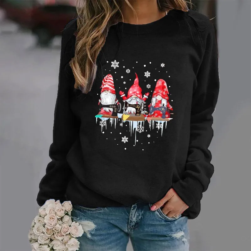 Christmas New Crew-neck Long-sleeved Pullover Casual Christmas Print Fleece Hoodie Kawaii Clothes Sweatshirt