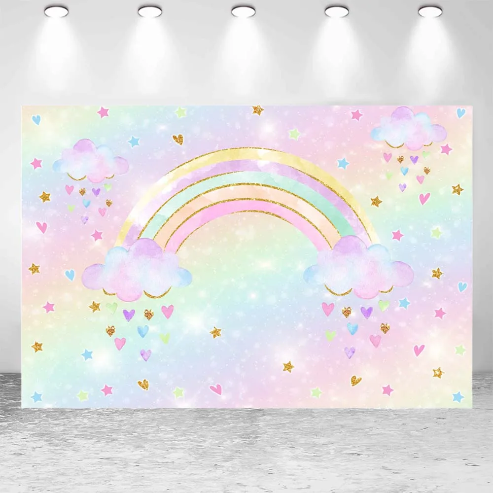 Mocsicka-Criança Aniversário Backdrop Decoração, Adereços De Fotografia, Arco-íris, Colorido, Nuvem, Coração, Foto De Fundo, Baby Cake Smash