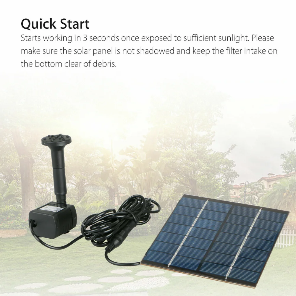 1w Solar Powered Fountain With 5 Size Spray Adapters Energy Saving Water Pump For Bird Bath Pond Garden Decor