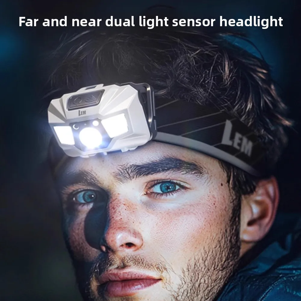 LED Headlight Handfress Motion Sensor Powerful Headlamp Head Lamp COB Flashlight Torch Head Light For Camping, Fishing