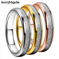 4mm Tungsten Carbide Rings White Meteorite Inlay Fashion Wedding Band Engagement Jewelry Dome Polished Finish Comfort Fit