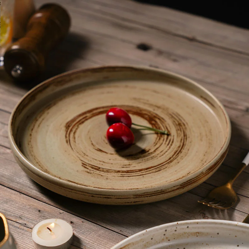 Japanese Ceramic Dinner Plates  Steak Food Tray Tableware Thickened Straight Edge Flat Plate Salad Pasta Dish Kitchen Dinnerware