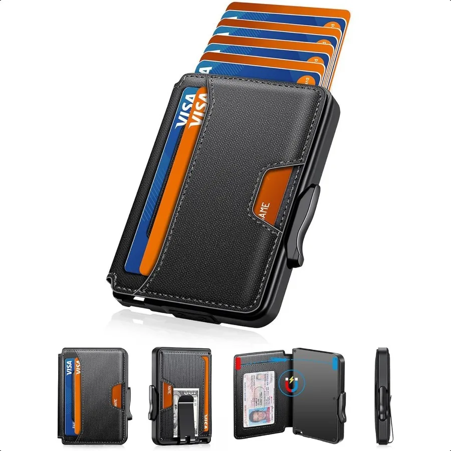 

Wallet for Men Mens Wallet Minimalist Slim Wallet RFID Blocking Smart Pop Up Wallet with Money Clip ID Window Metal Compact Wal