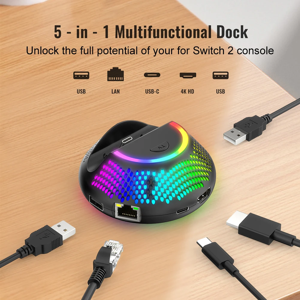 แท่นชาร์จทีวีแท่นชาร์จ W/เอาต์พุตที่รองรับ HDMI 4K/พอร์ต Type C/พอร์ต USB แท่นวางทีวีแบบพกพาสําหรับสวิทช์ 2