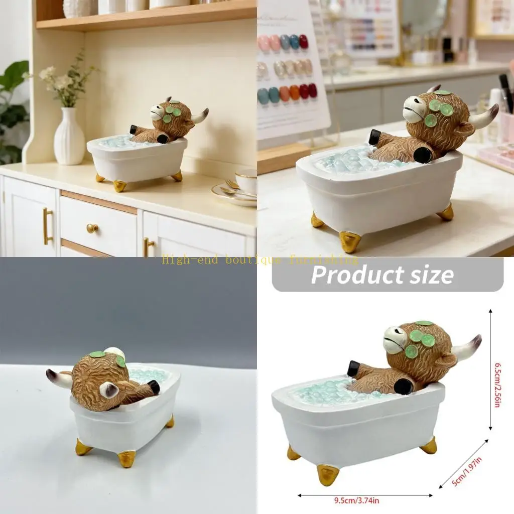L9NB Highlands Cow Figurine Bathroom Highlands Cow Gnomes Bath Scottish Cattle Statue