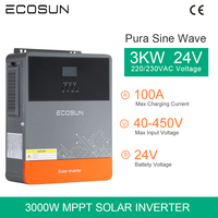 ECOSUN 3000W Hybrid Solar Inverter 24V Single Phase Pure Sine Wave Inverter with 100A MPPT Solar Charge Controller 3KW