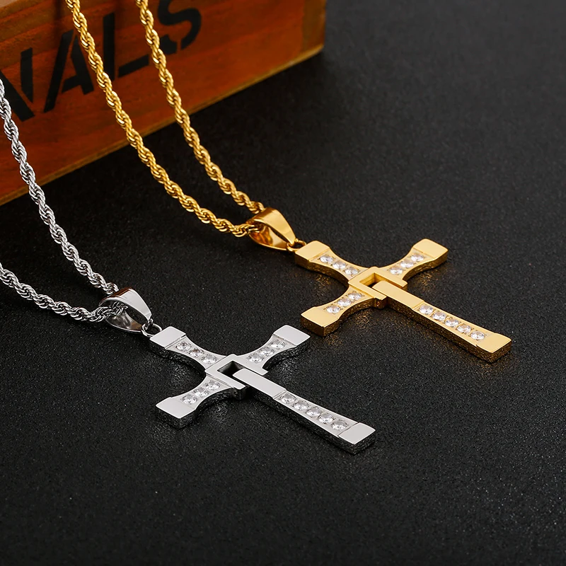 Kalen Fast and Furious Cross Pendant Necklace Stainless Steel Zircon High Quality Jewelry Men\'s Accessories Wholesale
