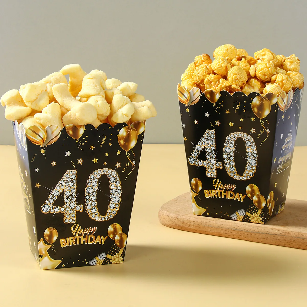 6pcs Black Gold Popcorn Box Cup 18 21 30 40 50 60 Birthday Party Decorations Black Gold Party Wedding Baby Shower Party Supplies