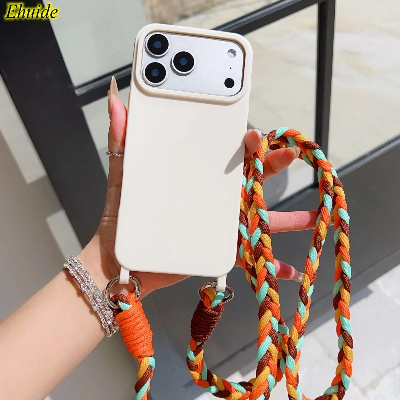 Modische Handyhülle mit Lanyard für iPhone 17 Pro Max 18 14 12 11 13 15 16 Plus Air, stoßfeste Candy Crossbody Halskordel, geflochtener Riemen, Schutzhülle – Detail 10