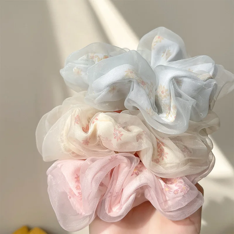 Soft Romantic Hair Ties for Women Unique Double Layer Elastic Hair Bands Elegant Organza Material Scrunchies Hair Accessories