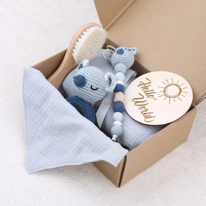 96GC Set Mainan Bayi 6 Potong Selimut Bayi Sikat Rambut Oto Rattle Teether & Dot-rantai