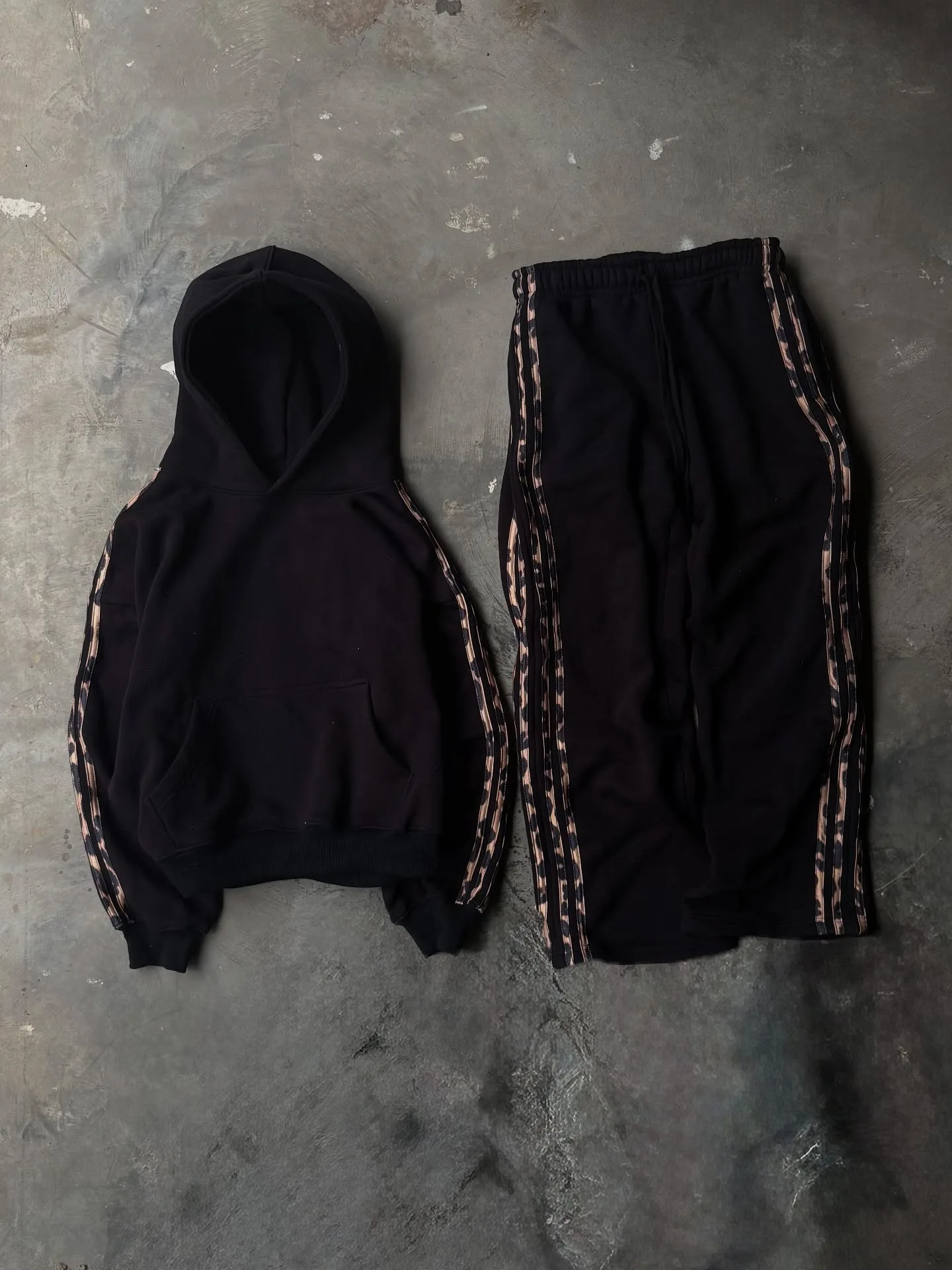 New street retro leopard print striped hooded sweatshirt pullover y2k loose casual men's and women's hoodie