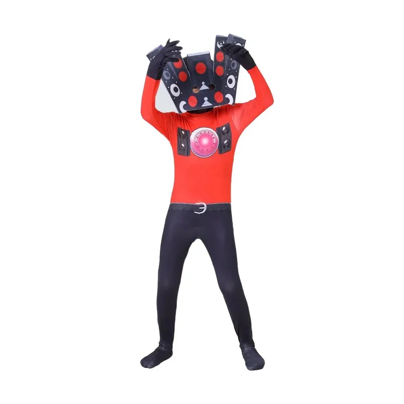 CyAnime Skibidi المرحاض تأثيري الصوت رجل كاميرا رجل تلفزيون رجل زي بذلة قناع مجموعة كاملة حفلة الهالوين الرجال الكبار